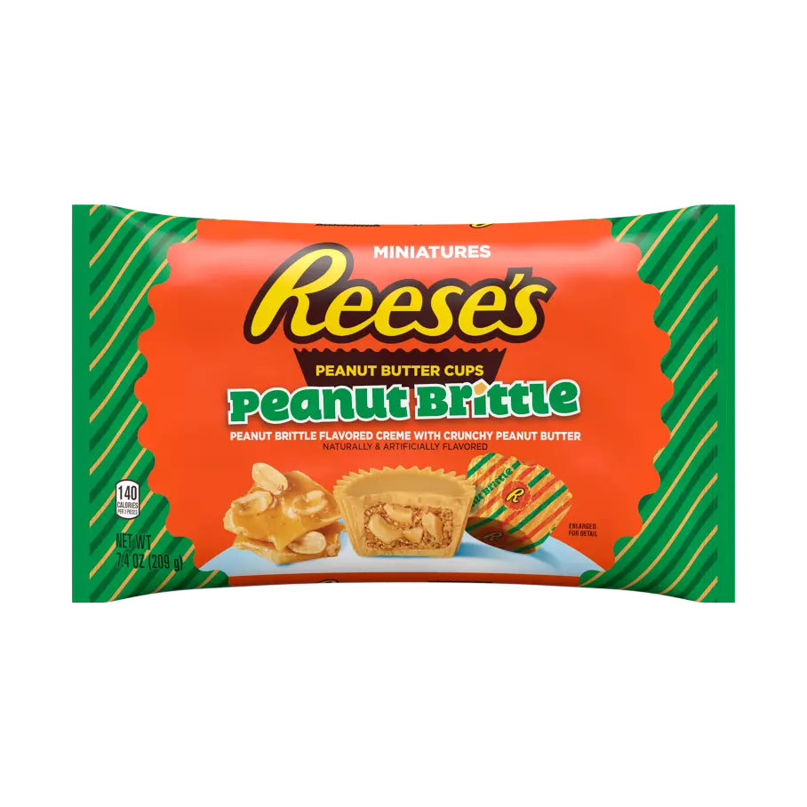 REESE'S Holiday Peanut Brittle Miniatures Peanut Butter Cups, 7.4 oz bag - Front of Package