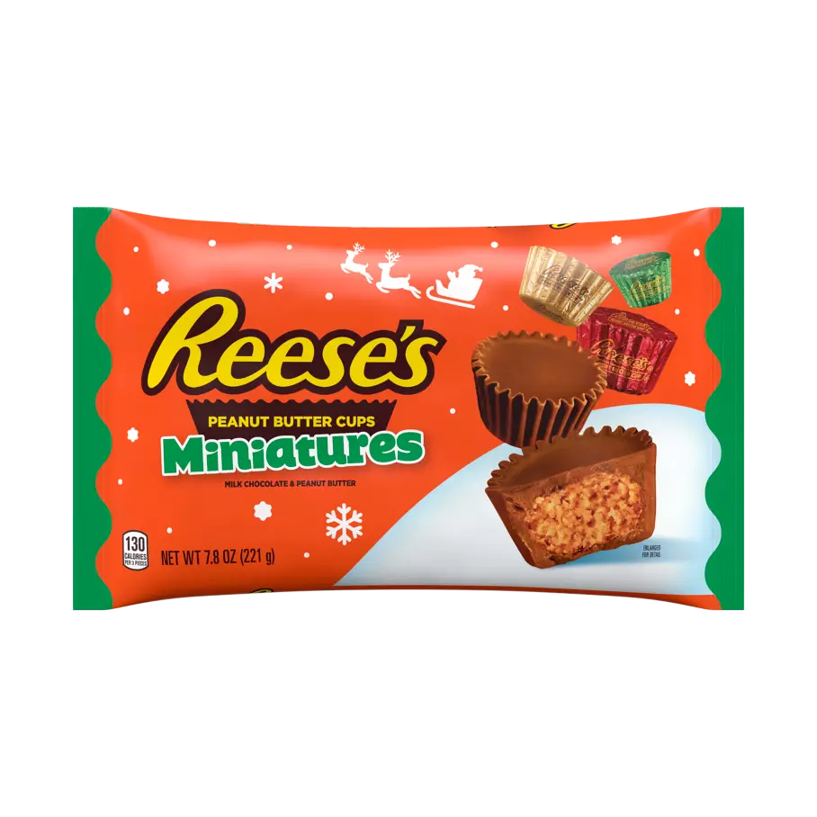 REESE'S Holiday Milk Chocolate Miniatures Peanut Butter Cups, 7.8 oz bag - Front of Package