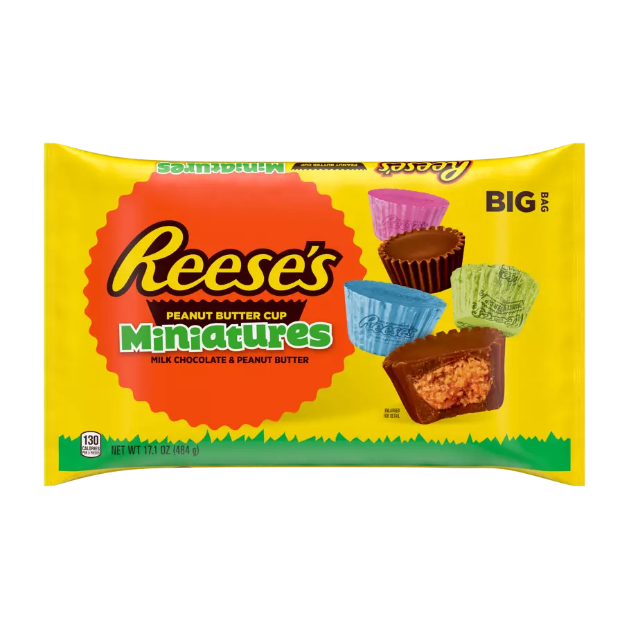 REESE'S Easter Milk Chocolate Miniatures Peanut Butter Cups, 17.1 oz big bag - Front of Package