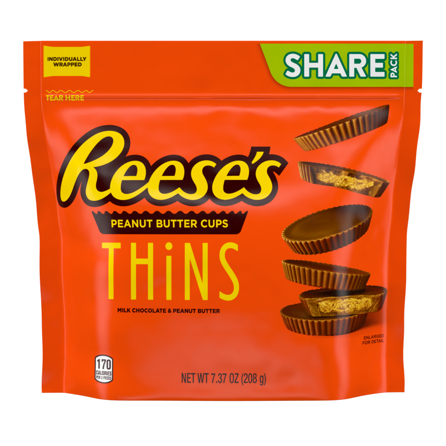 REESE'S THiNS Milk Chocolate Peanut Butter Cups, 7.37 oz pack - Front of Package