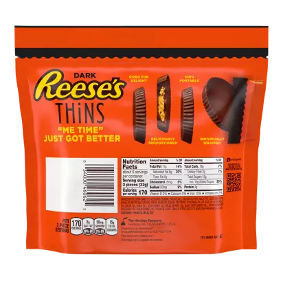 REESE'S THiNS Dark Chocolate Peanut Butter Cups, 3.1 oz bag