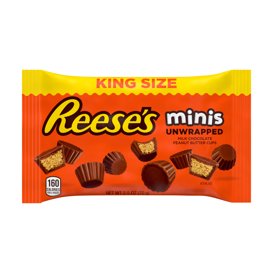 REESE'S Minis Milk Chocolate King Size Peanut Butter Cups, 2.5 oz bag - Front of Package