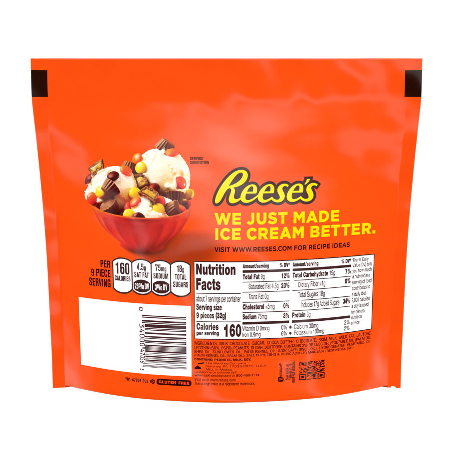 REESE'S Minis Milk Chocolate Peanut Butter Cups, 7.6 oz bag - Back of Package - Back of Package