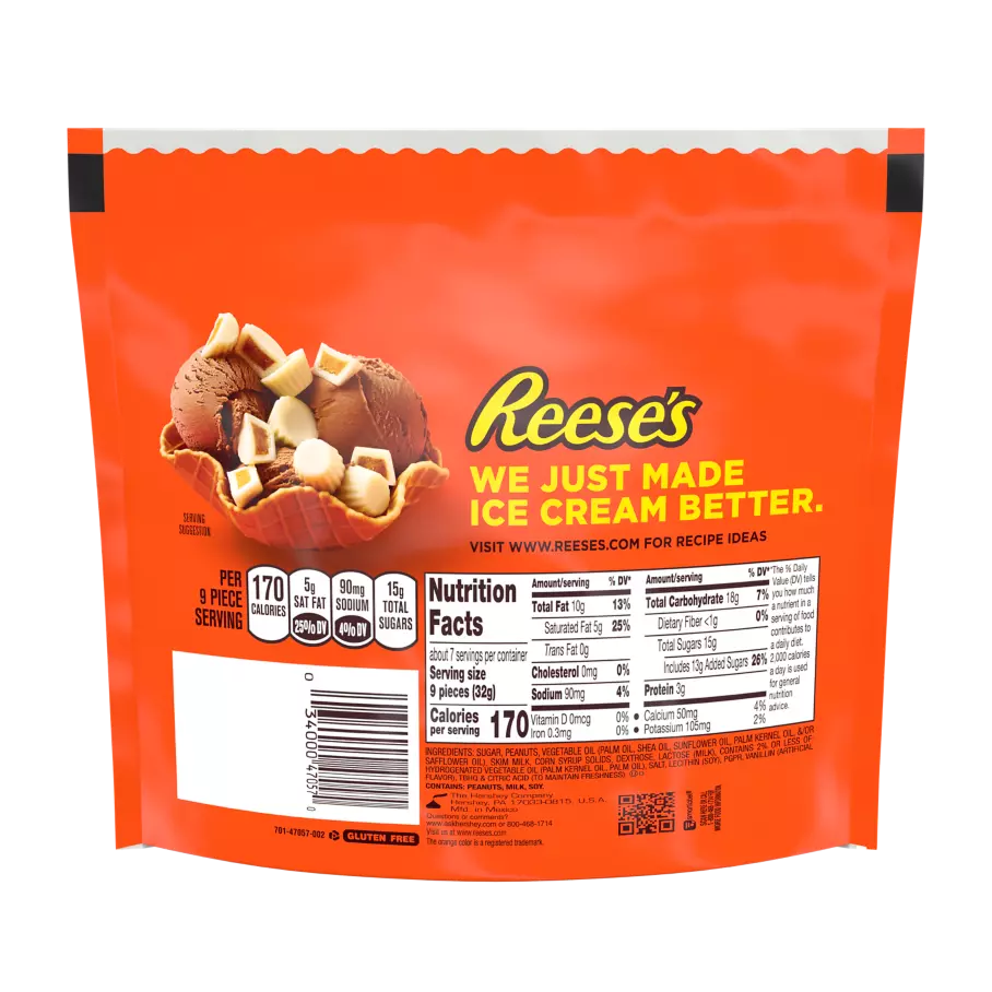 REESE'S Minis White Creme Peanut Butter Cups, 8 oz bag - Back of Package