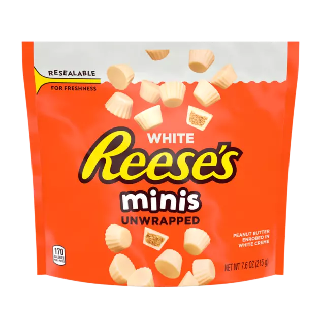 REESE'S Minis White Creme Peanut Butter Cups, 8 oz bag - Front of Package