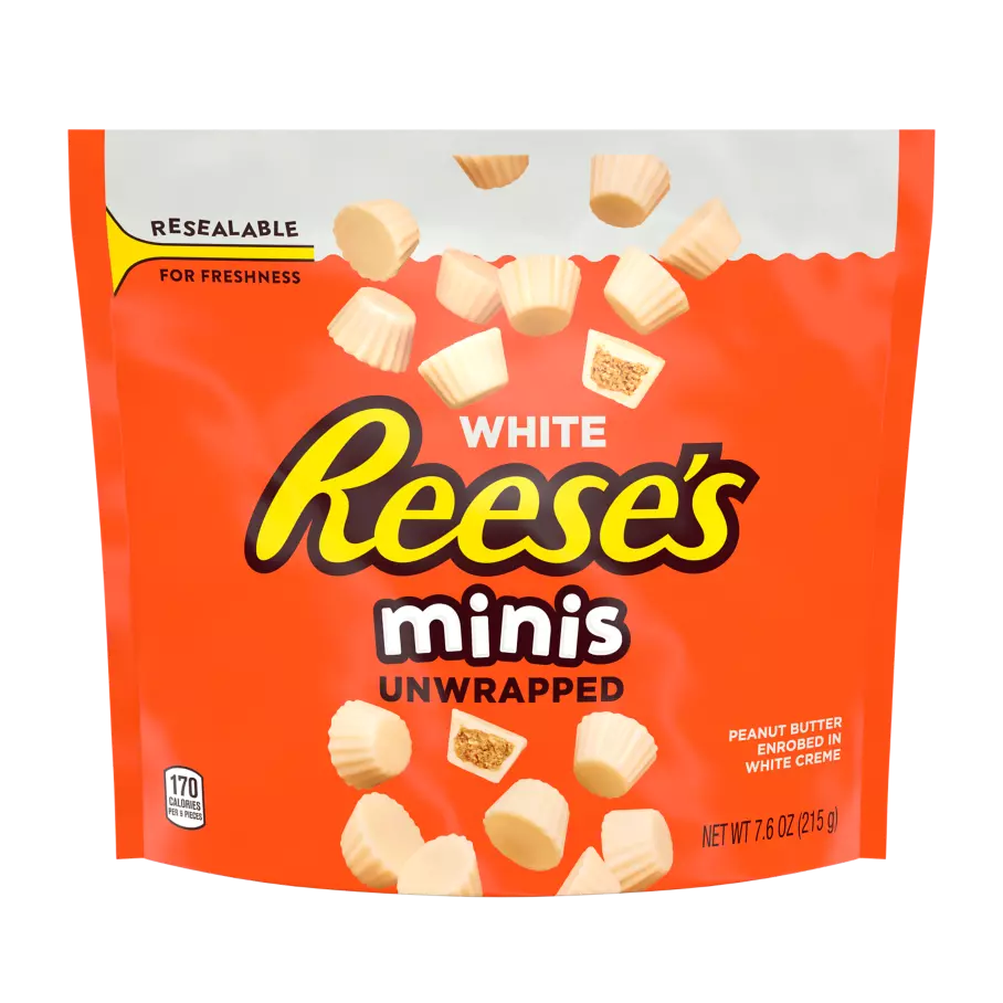 REESE'S Minis White Creme Peanut Butter Cups, 8 oz bag - Front of Package