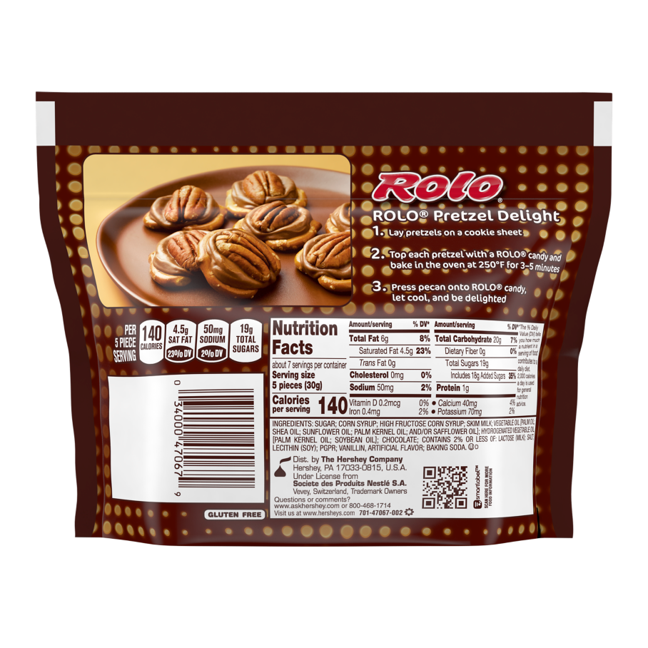 ROLO® Creamy Caramels in Rich Chocolate Candy, 7.6 oz bag - Back of Package