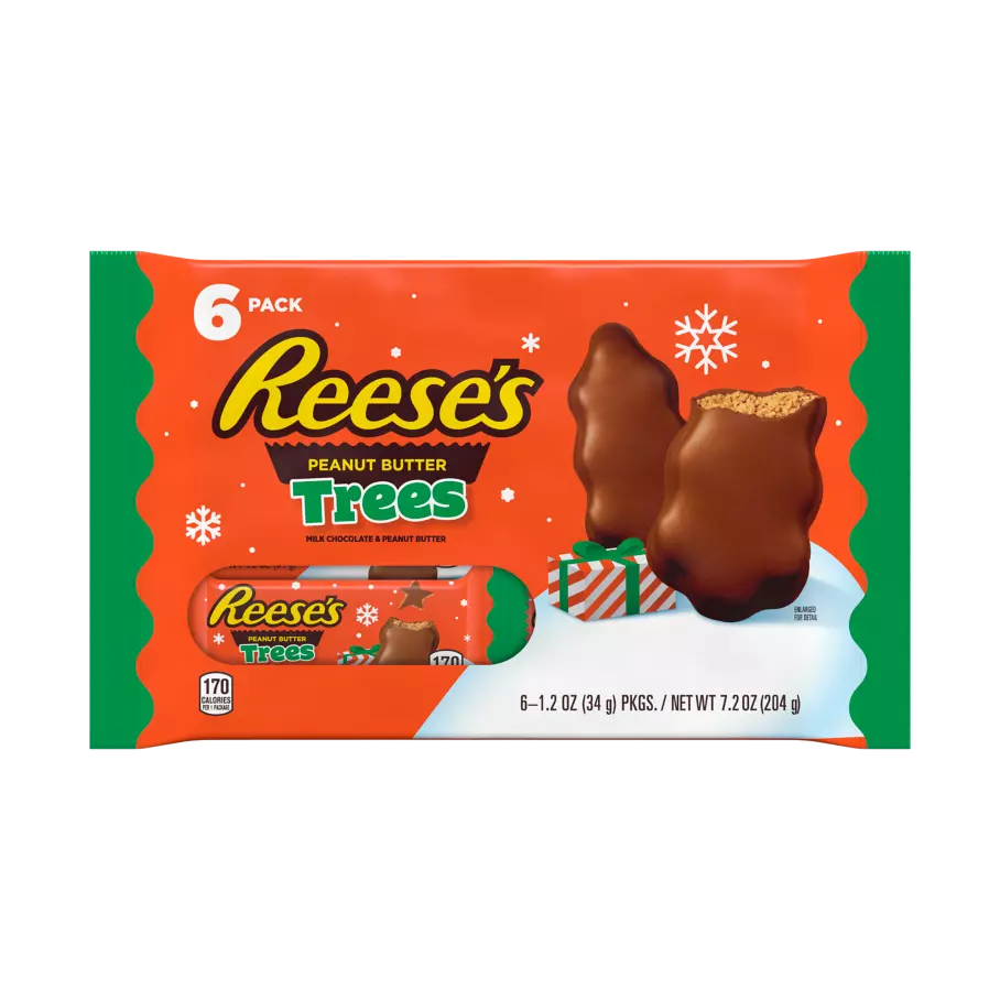 REESE'S Milk Chocolate Peanut Butter Trees, 1.2 oz, 6 pack - Front of Package