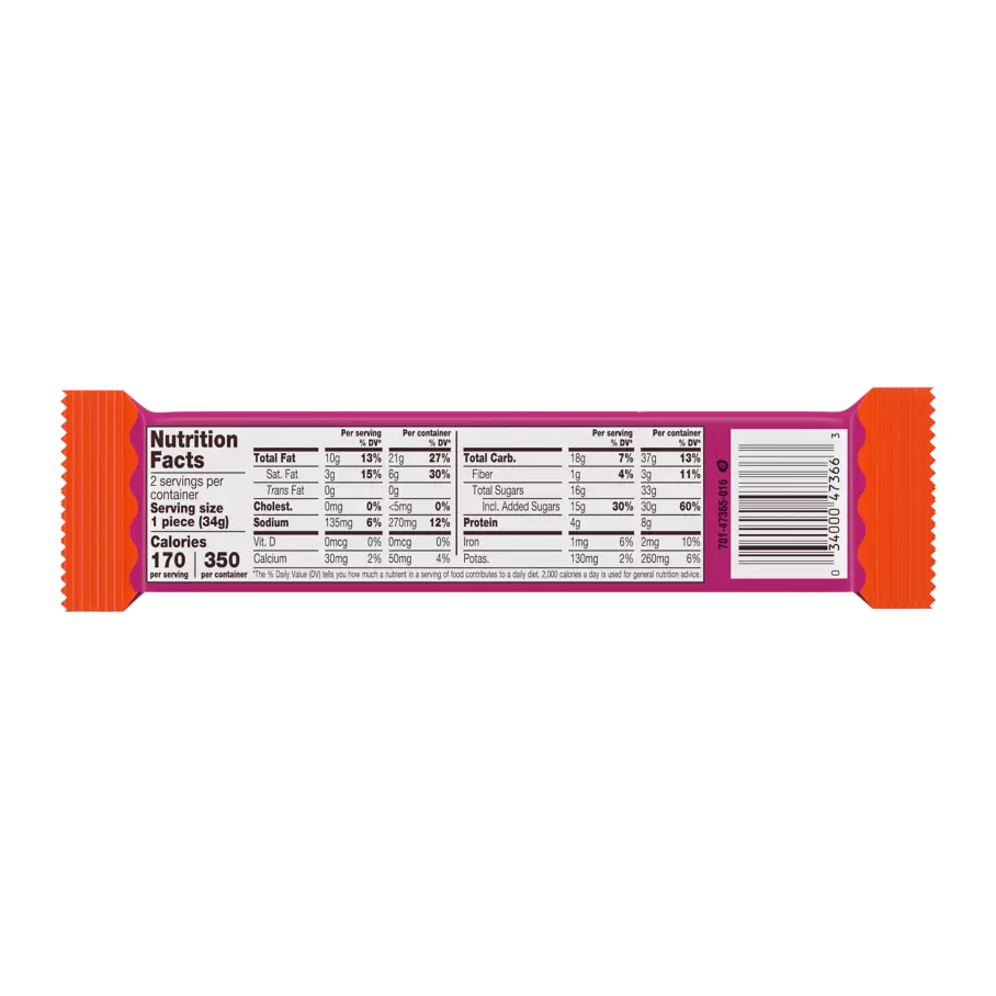 REESE'S Milk Chocolate Peanut Butter King Size Hearts, 2.4 oz - Back of Package
