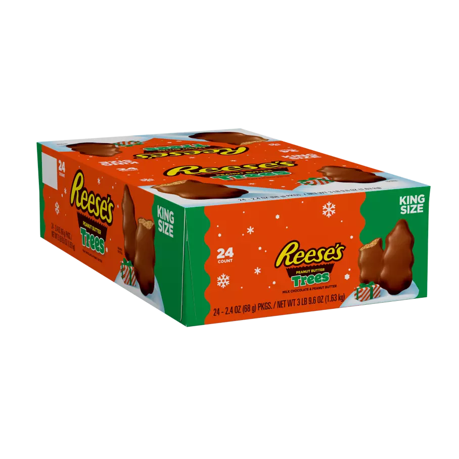 REESE'S Milk Chocolate Peanut Butter King Size Trees, 2.4 oz, 24 count box - Front of Package