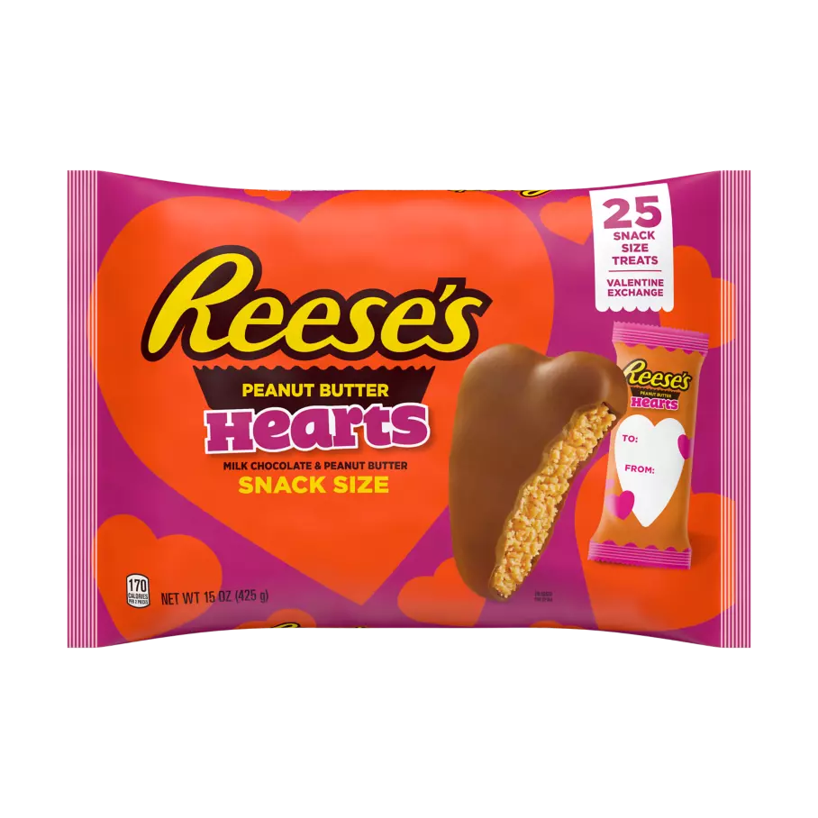 Reese S Milk Chocolate Peanut Butter Snack Size Hearts 15 Oz Bag 25 Pieces