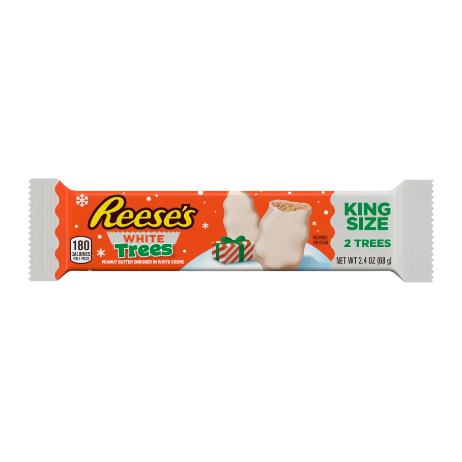 REESE'S White Creme Peanut Butter King Size Trees, 2.4 oz - Front of Package