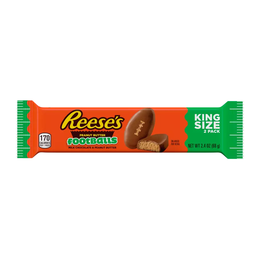 REESE'S Milk Chocolate Peanut Butter King Size Footballs, 2.4 oz, 24 count box - Out of Package