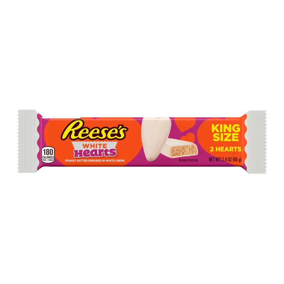 REESE'S White Creme Peanut Butter King Size Hearts, 2.4 oz - Front of Package