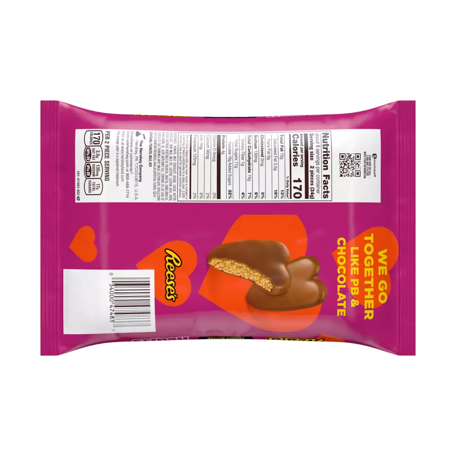 REESE'S Milk Chocolate Peanut Butter Snack Size Hearts, 9.6 oz bag - Back of Package