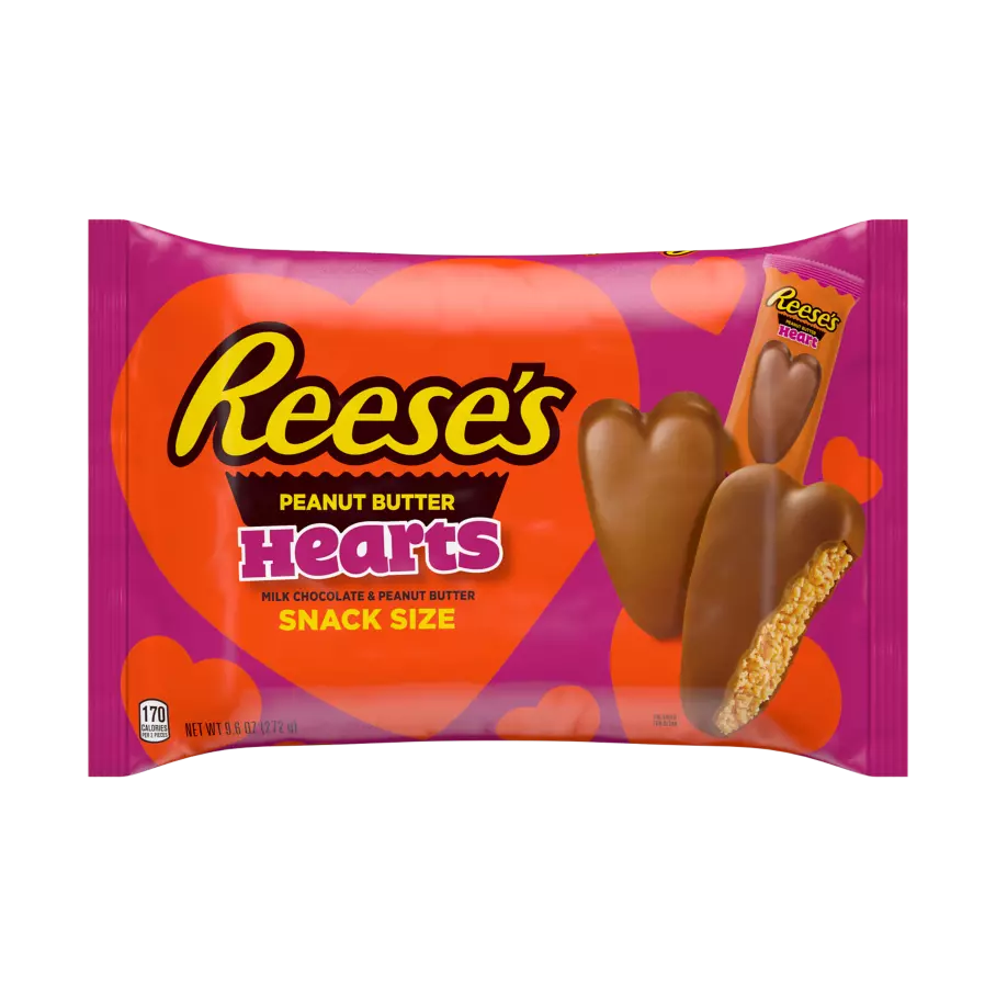 REESE'S Milk Chocolate Peanut Butter Snack Size Hearts, 9.6 oz bag - Front of Package