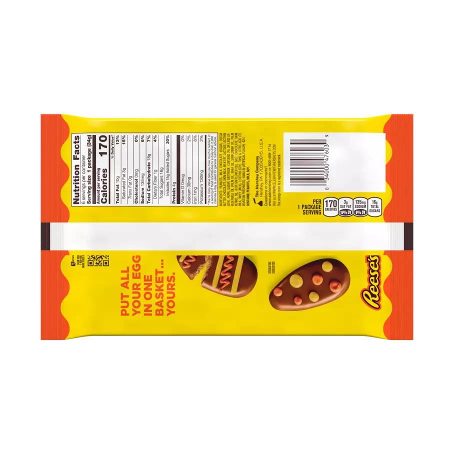 REESE'S Milk Chocolate Peanut Butter Eggs, 1.2 oz, 6 pack - Back of Package