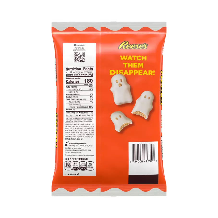 REESE'S White Creme Peanut Butter Snack Size Ghosts, 9.6 oz bag