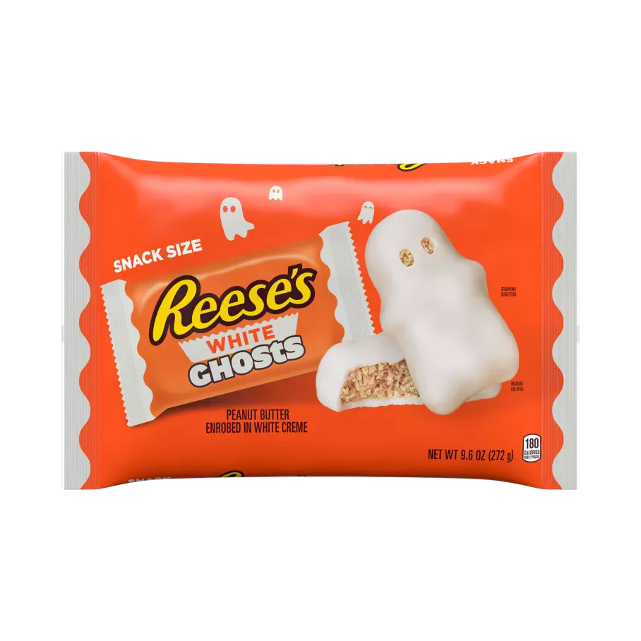 REESE'S White Creme Peanut Butter Snack Size Ghosts, 9.6 oz bag - Front of Package