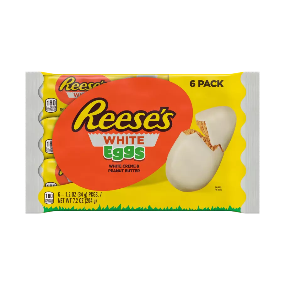 REESE'S White Creme Peanut Butter Eggs, 1.2 oz, 6 pack - Front of Package