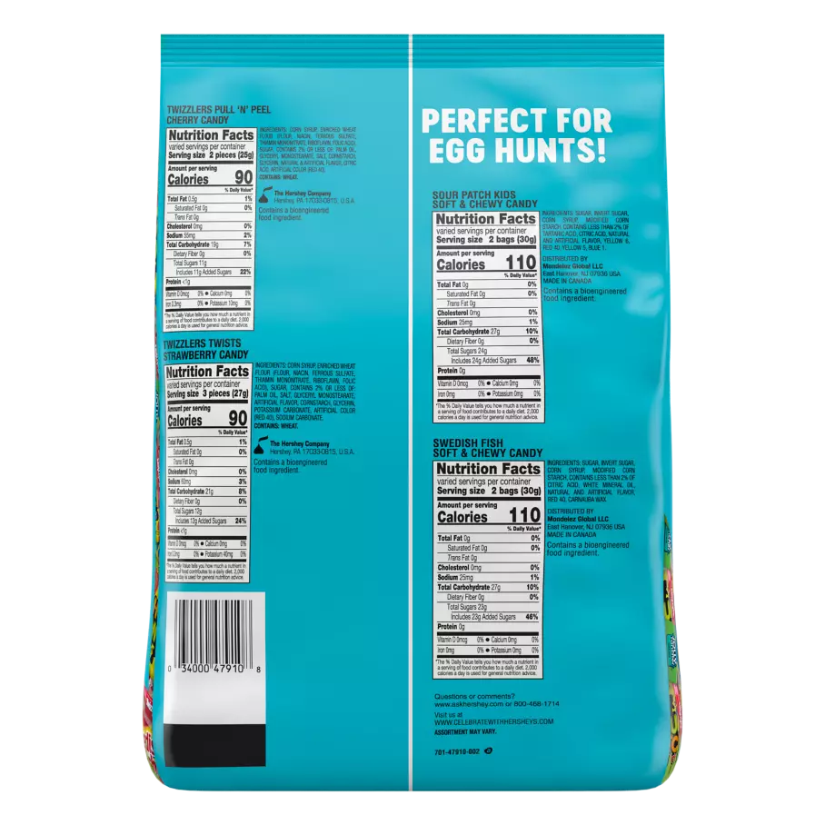 Hershey Egg Hunt Snack Size Assortment, 46.9 oz bag, 140 pieces - Back of Package