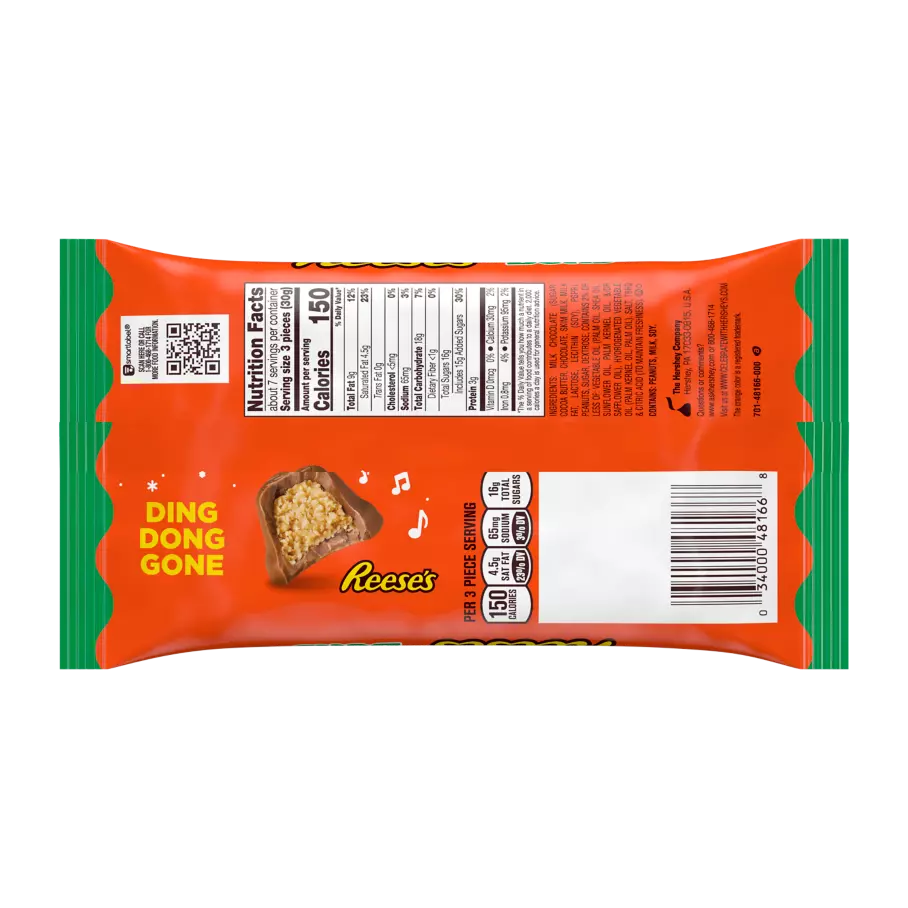 REESE'S Milk Chocolate Peanut Butter Bells, 7.4 oz bag - Back of Package
