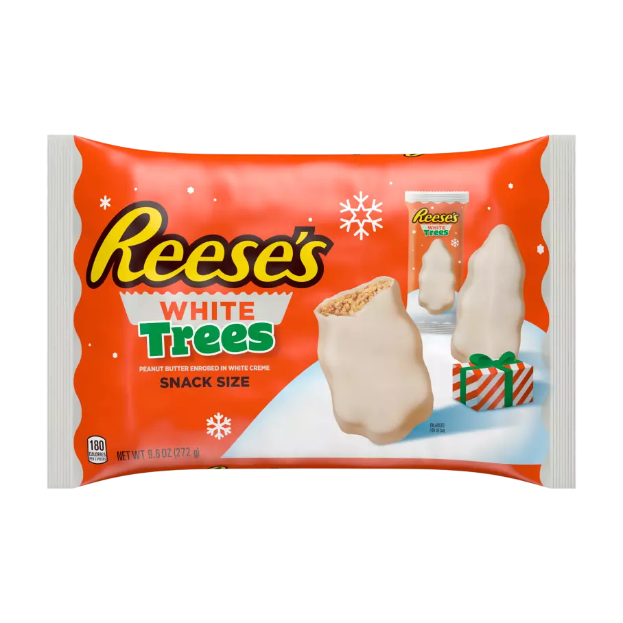 REESE'S White Creme Peanut Butter Snack Size Trees, 9.6 oz bag - Front of Package