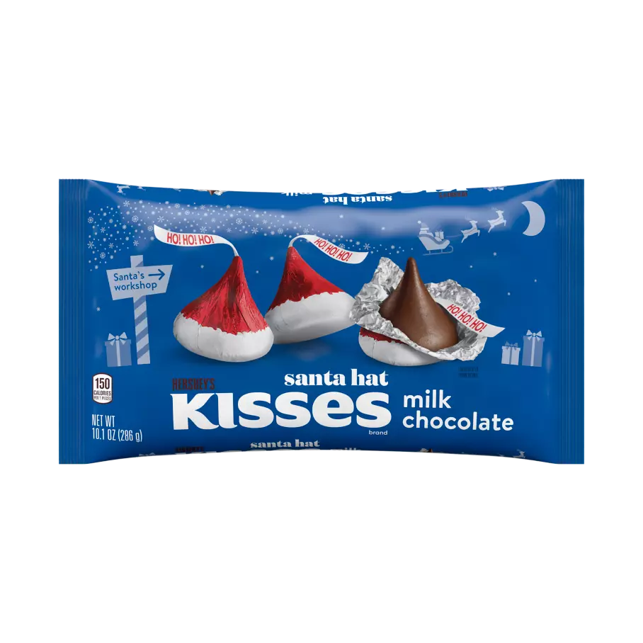HERSHEY'S KISSES Santa Hat Foils Milk Chocolate Candy, 10.1 oz bag - Front of Package