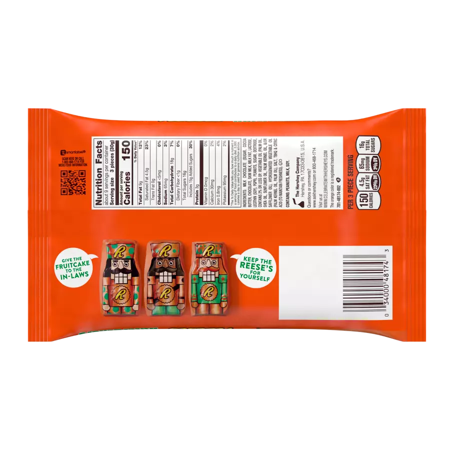 REESE'S Milk Chocolate Peanut Butter Nutcrackers, 9.2 oz bag - Back of Package