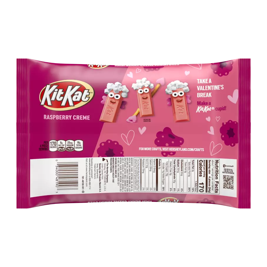 KIT KAT® Valentine's Raspberry Creme Miniatures Candy Bars, 8.4 oz bag - Back of Package