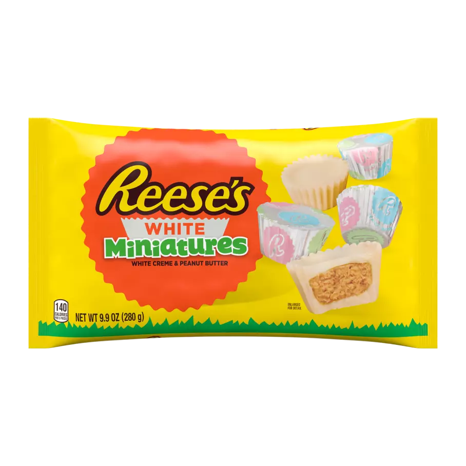 REESE'S Easter White Creme Miniatures Peanut Butter Cups, 9.9 oz bag - Front of Package