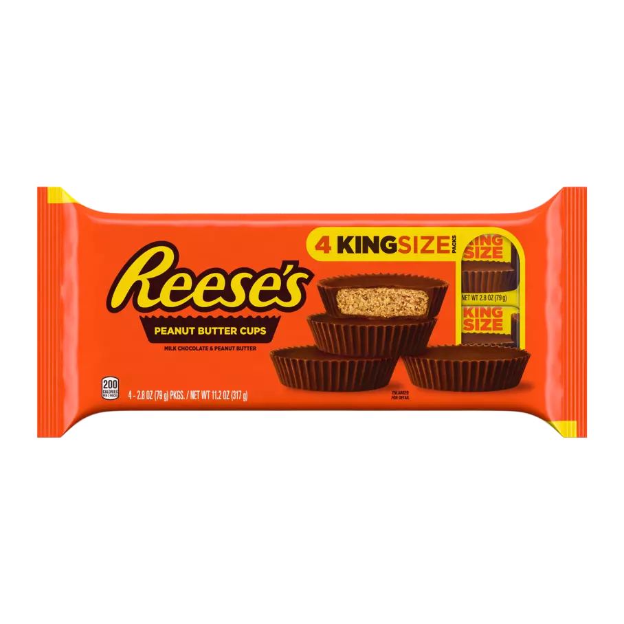 REESE'S Milk Chocolate King Size Peanut Butter Cups, 2.8 oz, 4 pack - Front of Package