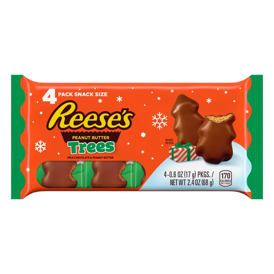 REESE'S Milk Chocolate Peanut Butter Snack Size Trees, 2.4 oz, 4 pack - Front of Package