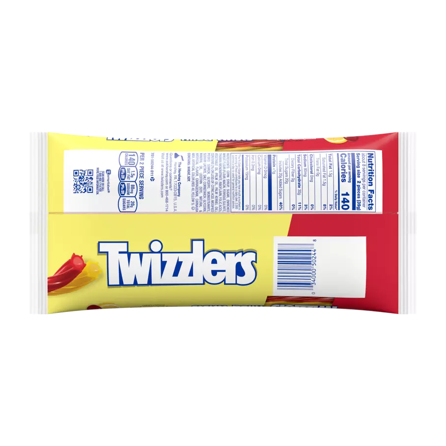 TWIZZLERS Filled Twists Sweet & Sour Candy, 11 oz bag - Back of Package