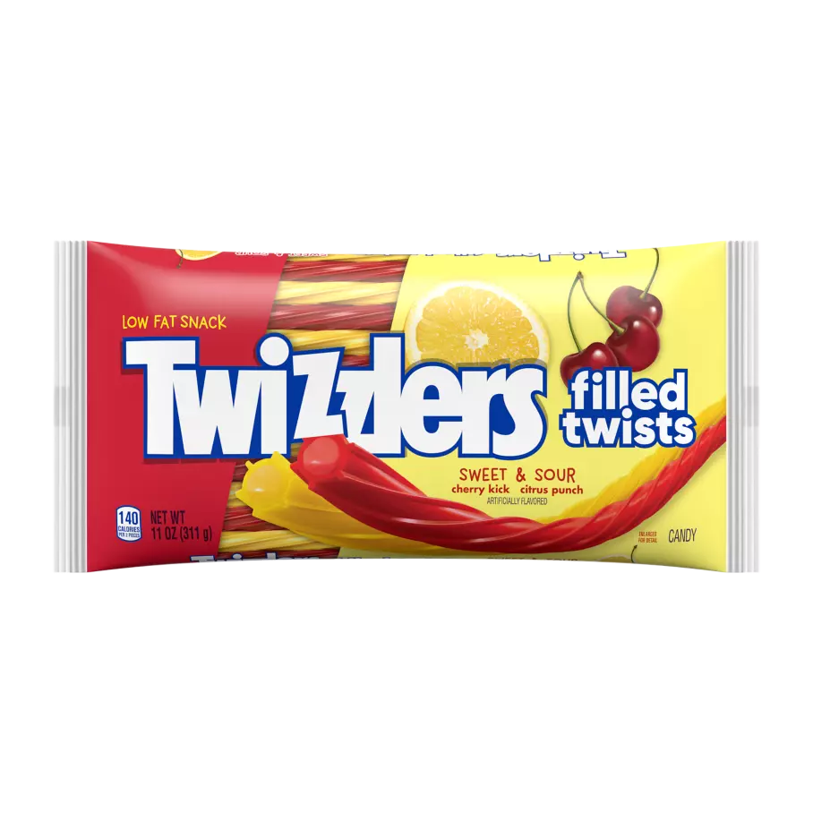 TWIZZLERS Filled Twists Sweet & Sour Candy, 11 oz bag - Front of Package