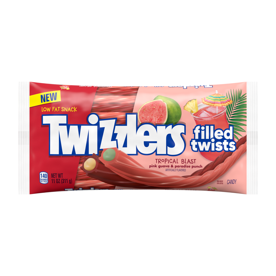 TWIZZLERS Filled Twists Tropical Blast Flavored Candy, 11 oz bag - Front of Package