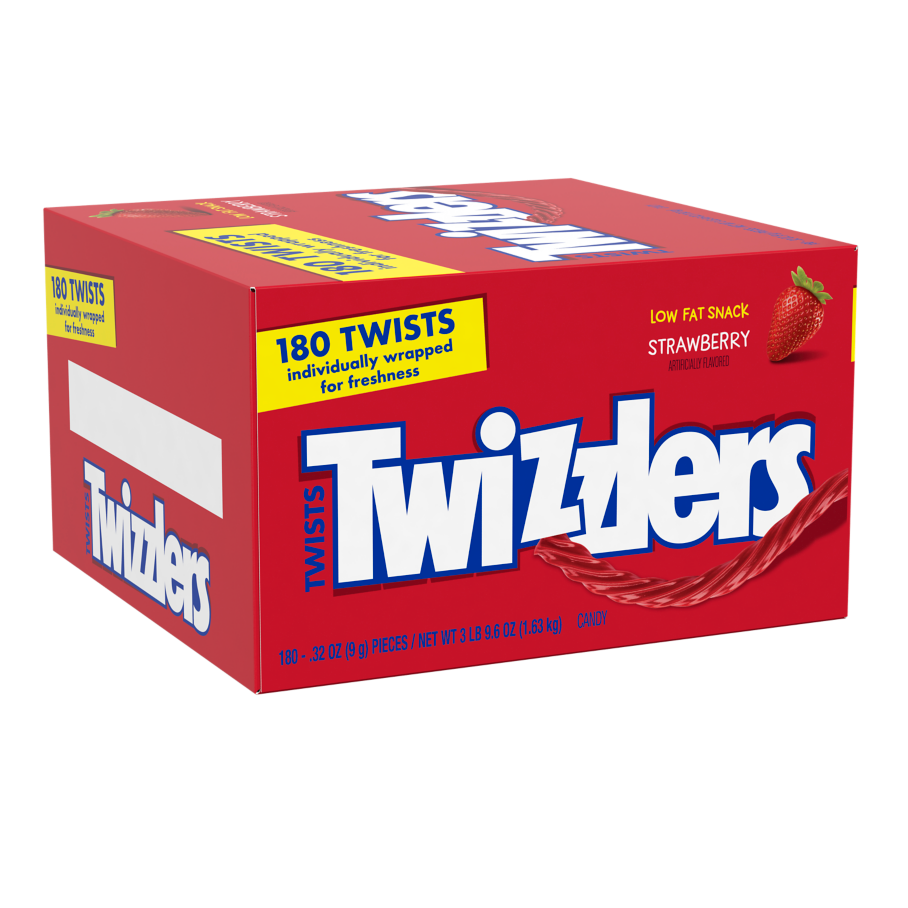 TWIZZLERS Twists Strawberry Flavored Candy, 48 oz box, 180 count - Front of Package