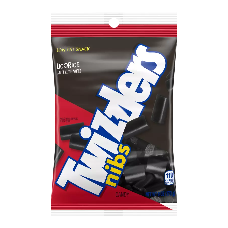TWIZZLERS NIBS Black Licorice Candy, 6 oz bag - Front of Package