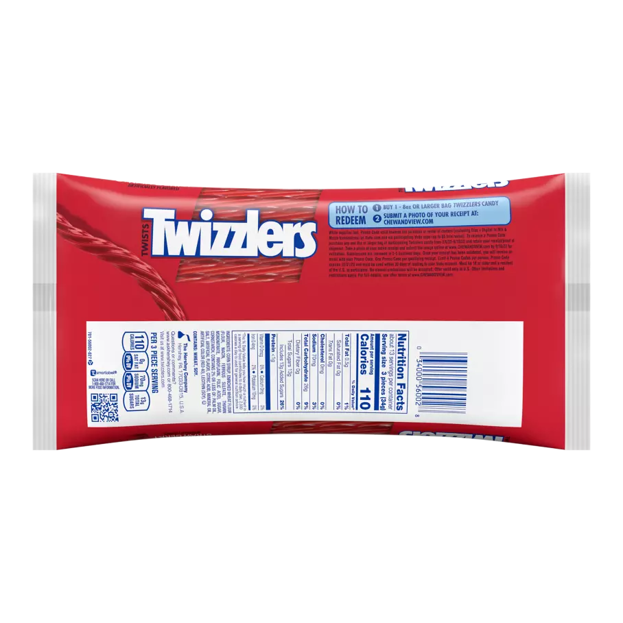 TWIZZLERS Twists Strawberry Flavored Candy, 16 oz bag - Back of Package