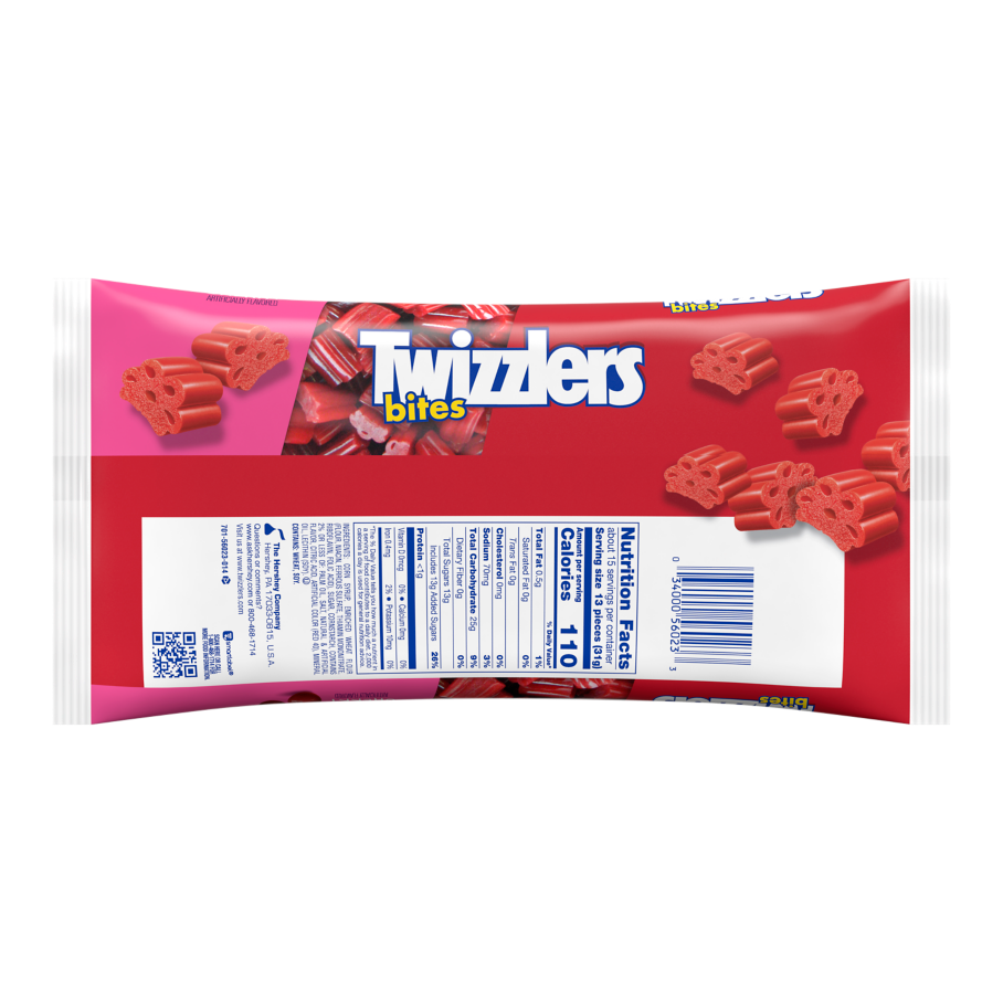 TWIZZLERS Bites Cherry Flavored Candy, 16 oz bag - Back of Package