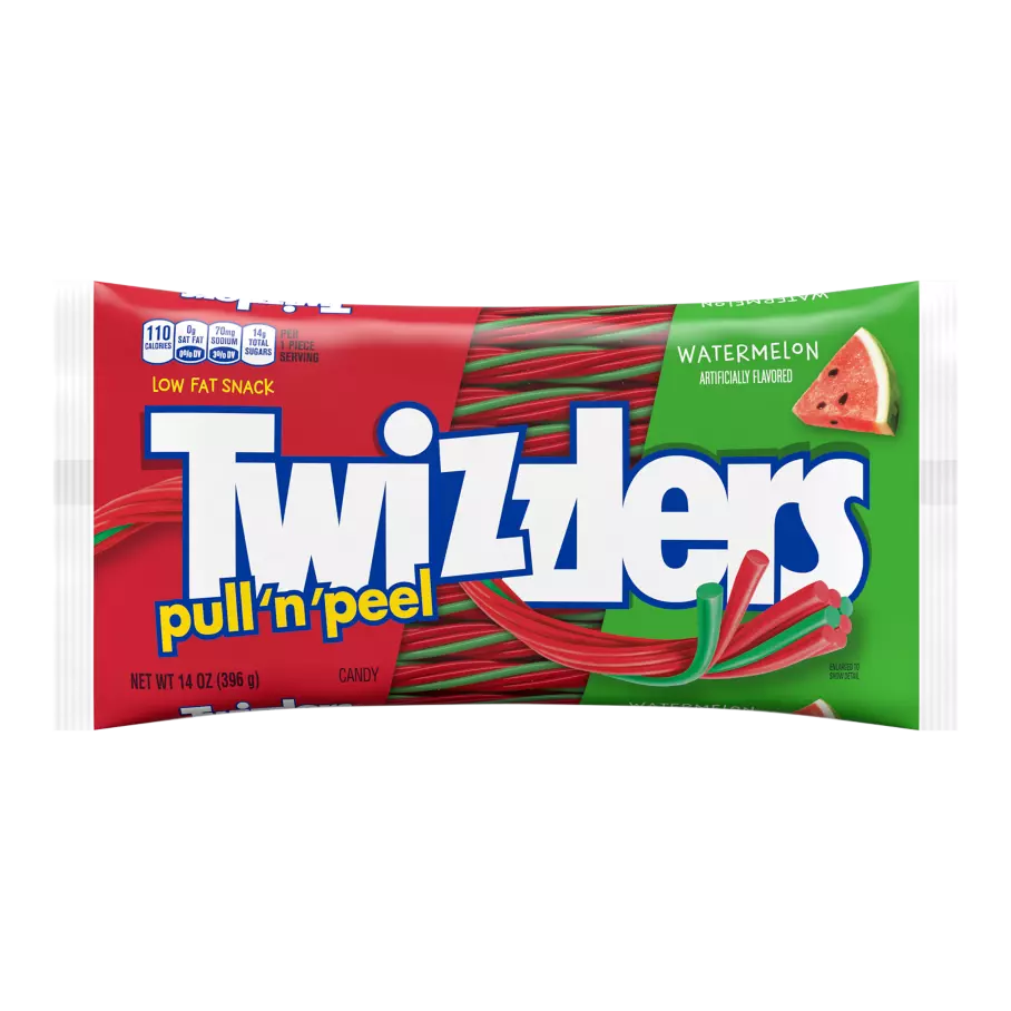TWIZZLERS PULL 'N' PEEL Watermelon Flavored Candy, 14 oz bag - Front of Package