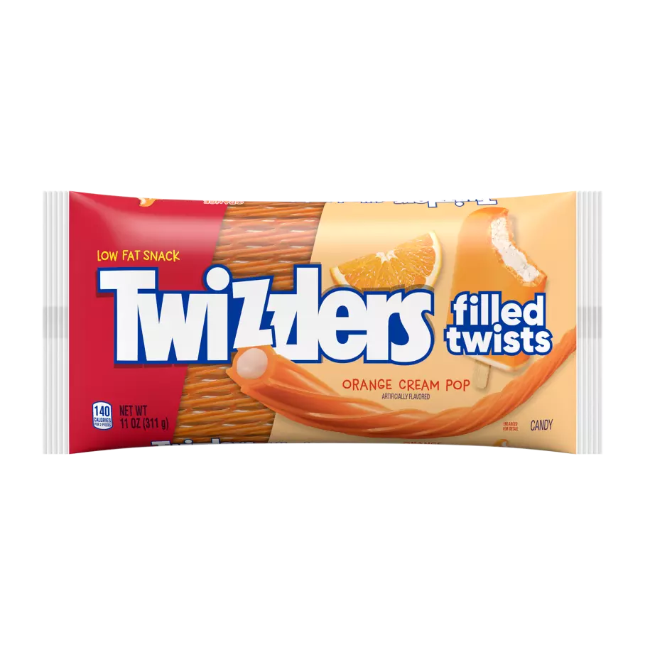 TWIZZLERS Filled Twists Orange Cream Pop Flavored Candy, 11 oz bag - Front of Package