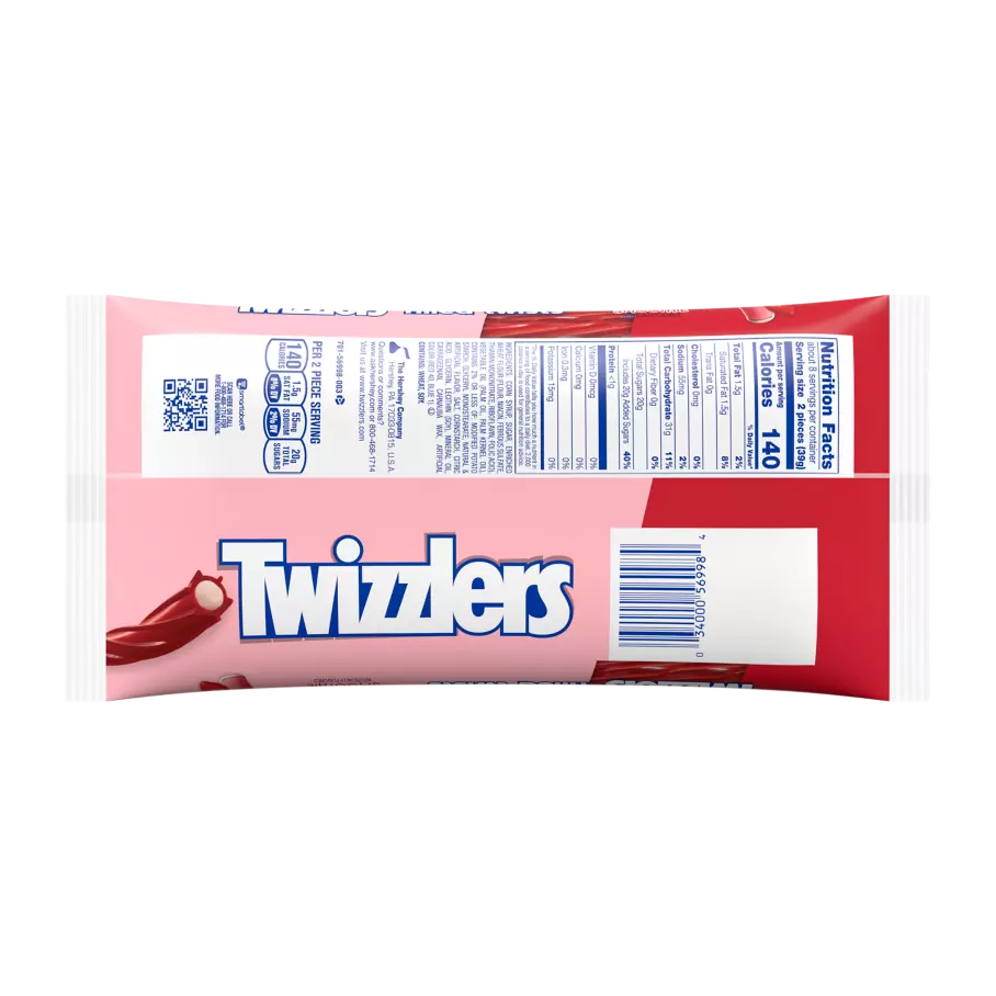 TWIZZLERS Filled Twists Strawberry Smoothie Flavored Candy, 11 oz bag - Back of Package