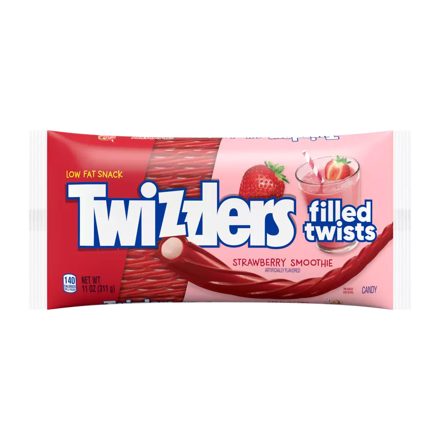 TWIZZLERS Filled Twists Strawberry Smoothie Flavored Candy, 11 oz bag - Front of Package