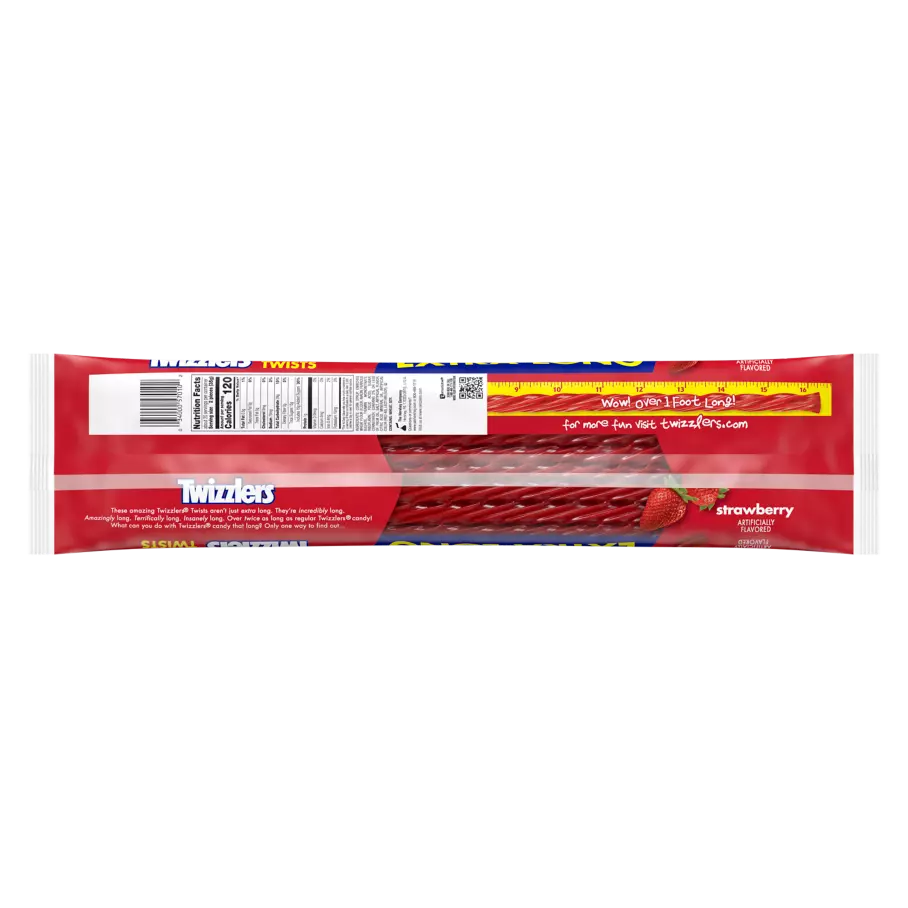 TWIZZLERS Twists Strawberry Flavored Extra Long Candy, 25 oz bag - Back of Package