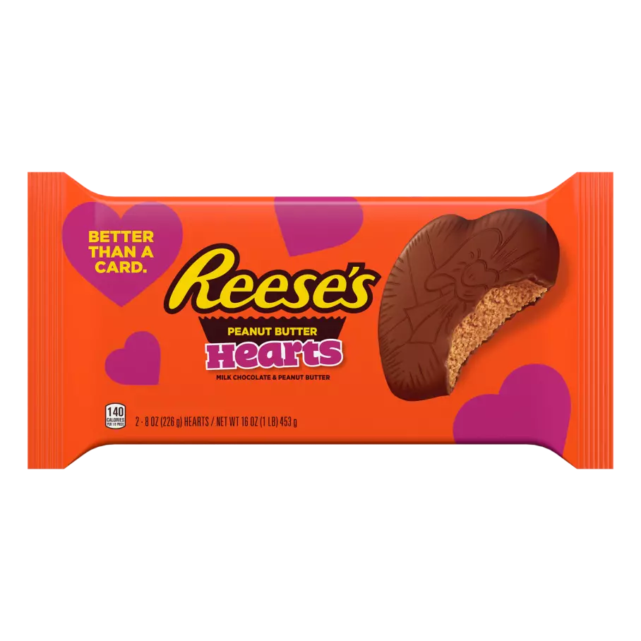 REESE'S Milk Chocolate Peanut Butter Hearts, 8 oz, 2 pack - Front of Package