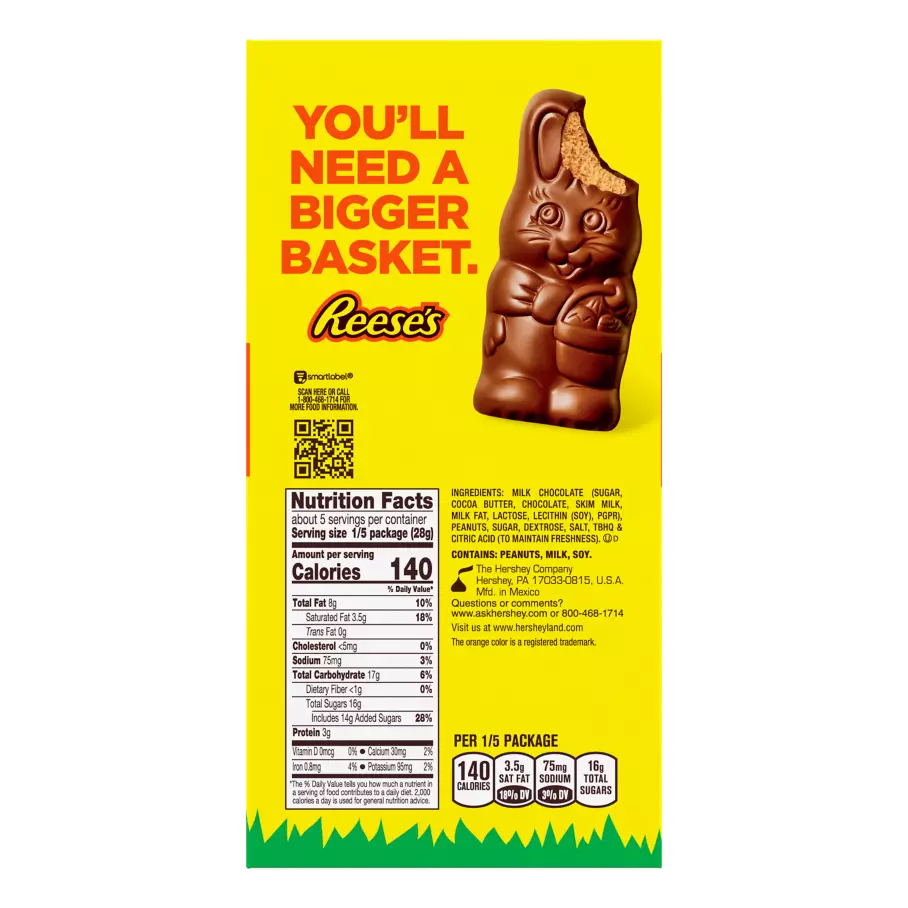 REESE'S Milk Chocolate Peanut Butter Bunny, 5 oz box - Back of Package