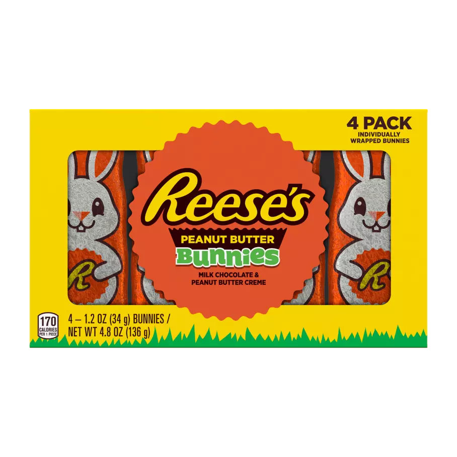 REESE'S Milk Chocolate Peanut Butter Bunnies, 1.2 oz, 4 pack - Front of Package