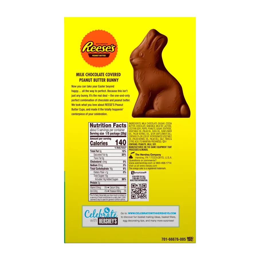 REESE'S Gold Milk Chocolate Peanut Butter Bunny, 5 oz box - Back of Package