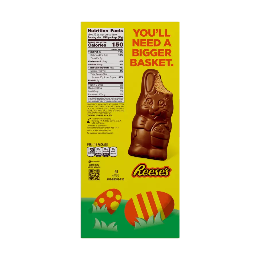 REESE'S Milk Chocolate Peanut Butter Bunny, 16 oz box - Back of Package